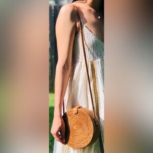 P S.  POPPY + SAGE Camilla A Circle  Rattan Straw Shoulder -Crossbody bag